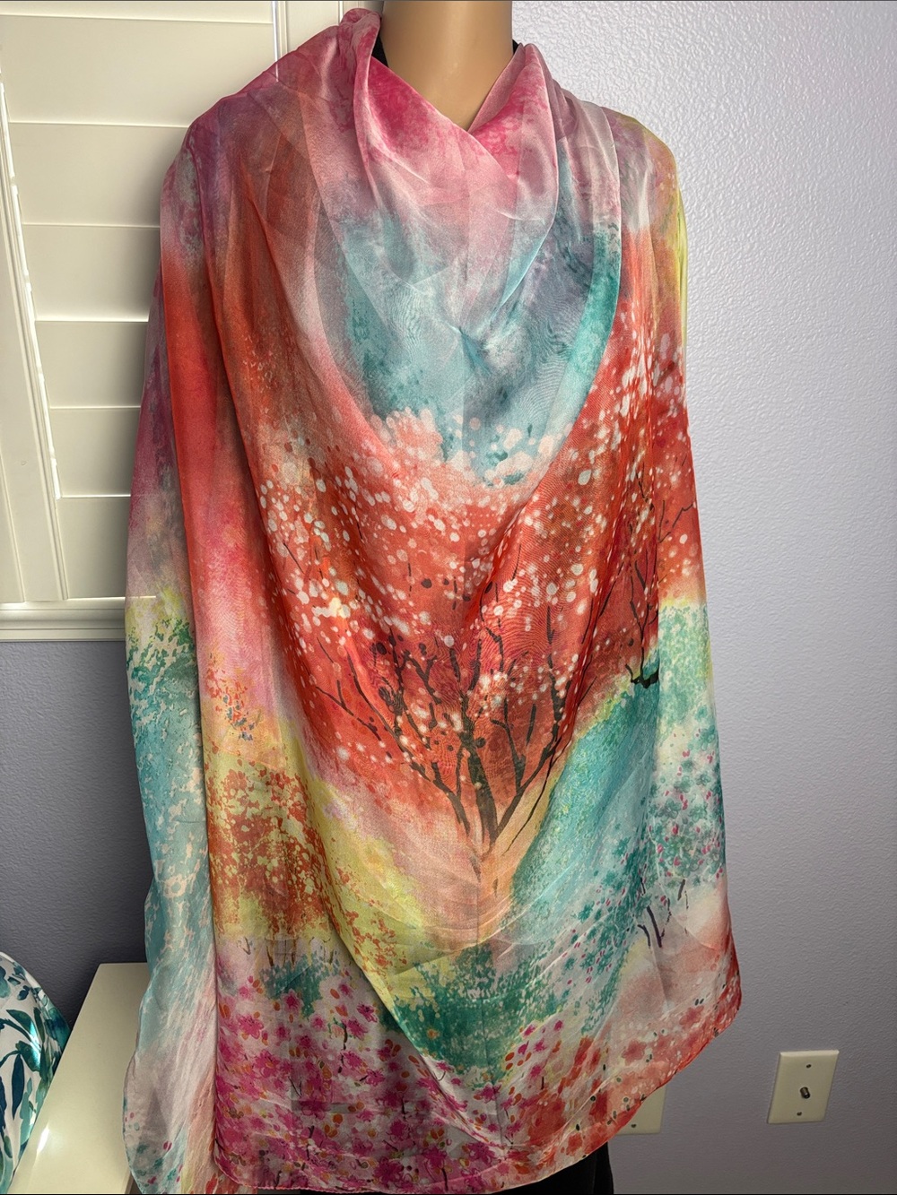 Giant Pastel Vibrant Multi-Color Floral Sheer Oversized Scarf Fairy Dreamy - Picture 3 of 6